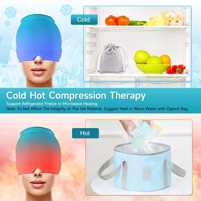 Form Fitting Gel Ice Headache Migraine Relief Hat Cold Compress Therapy Cap Ice Head Wrap Pack Mask for Tension Sinus Stress