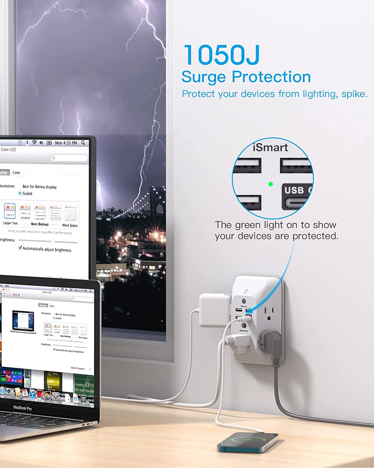 Outlet Extender with Night Light, Multi Plug Outlet, USB Wall Charger Surge Prot